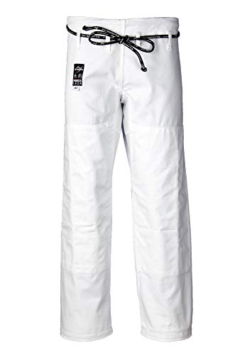Ju-Sports BJJ Hose A2L Fortaleza pro Weiß I Jiu Jitsu Hose mit Schnürbund mit elastischer Kordel & Langer Knieverstärkung I 100% Baumwolle in dichter Twil Webung von Ju-Sports