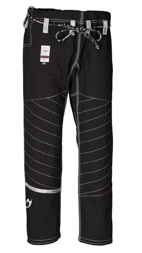 Ju-Sports BJJ Hose A2L Select Neo Schwarz I Jiu Jitsu Hose mit Schnürbund mit elastischer Kordel & Langer Knieverstärkung I 100% Baumwolle & dichtes Rip-Stop Gewebe von Ju-Sports