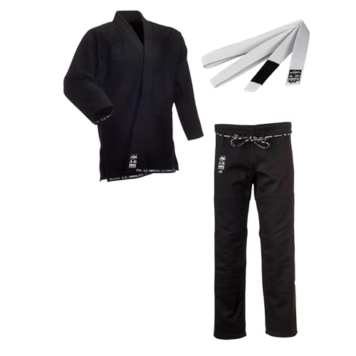 Ju-Sports BJJ Starter Gi Fortaleza Schwarz + BJJ Gürtel Blau A3 I Leichter & solider Brazilian Jujutsu Anzug für Einsteiger I BJJ Gi Herren I 100% Baumwolle von Ju-Sports