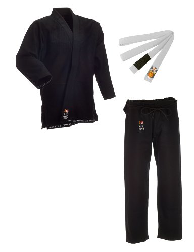 Ju-Sports BJJ Starter Gi Fortaleza Schwarz + BJJ Gürtel Blau A4 I Leichter & solider Brazilian Jujutsu Anzug für Einsteiger I BJJ Gi Herren I 100% Baumwolle von Ju-Sports