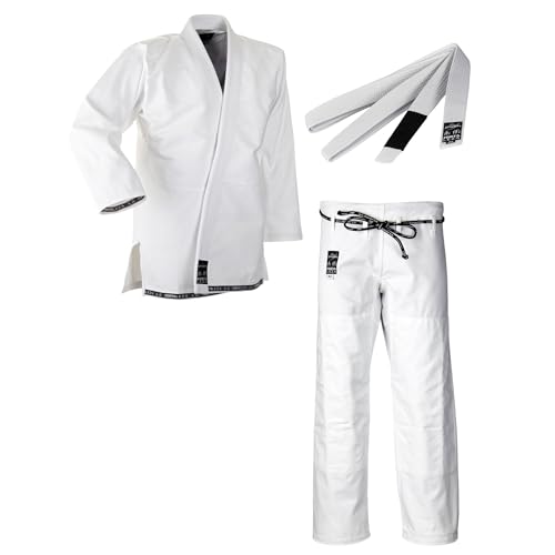 Ju-Sports BJJ Starter Gi Fortaleza Weiß + BJJ Gürtel Weiß A3 I Leichter & solider Brazilian Jujutsu Anzug für Einsteiger I BJJ Gi Herren I 100% Baumwolle von Ju-Sports