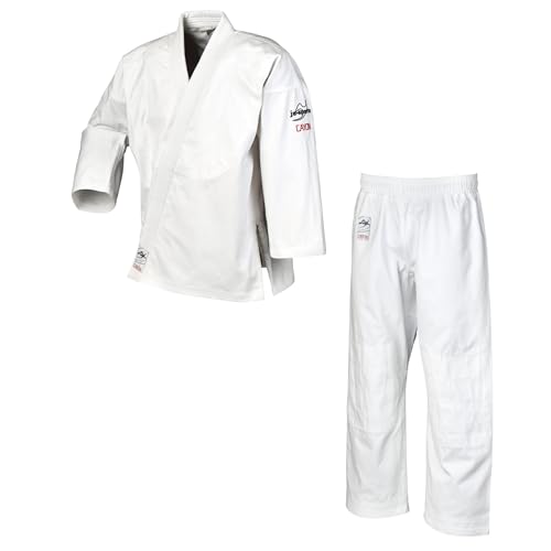 Ju-Sports Ju-Jutsu Anzug Cayon Weiß 140 I Moderner Jujutsu Anzug Kinder & Erwachsene I Kampfanzug fürs Training I Doppelt verstärkter Brust- & Schulterbereich I 100% Baumwolle von Ju-Sports