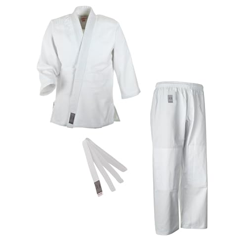 Ju-Sports Judoanzug Bonsai Weiß 120 I Leichter Judoanzug Kinder I Judogi inkl. weißem Gürtel I Mehrfach vernähter Schulter- & Brustbereich I 100% Baumwolle von Ju-Sports