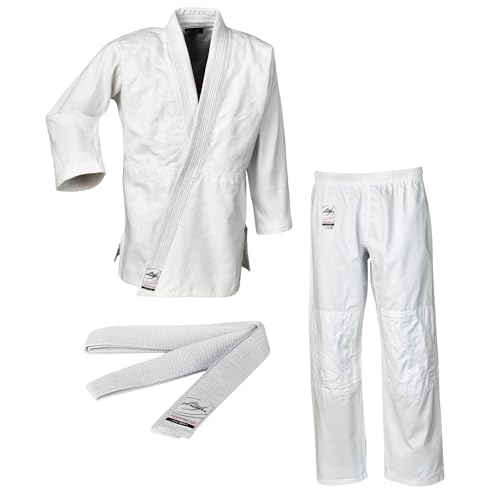 Ju-Sports Judoanzug to start Weiß 120 I Leichter Judoanzug Kinder & für Erwachsene I Judogi inkl. weißem Gürtel I Mehrfach vernähter Schulter- & Brustbereich von Ju-Sports