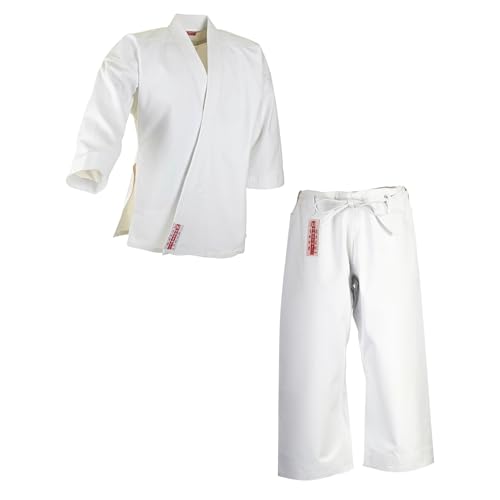Ju-Sports Karate Anzug 200 "Master weiß 12 oz. I Robuster Karateanzug für Erwachsene I Karate Kimono mit traditioneller Hosenschnürung I Ärmelenden absteppt für lauten Soundeffekt I 100% Baumwolle von Ju-Sports