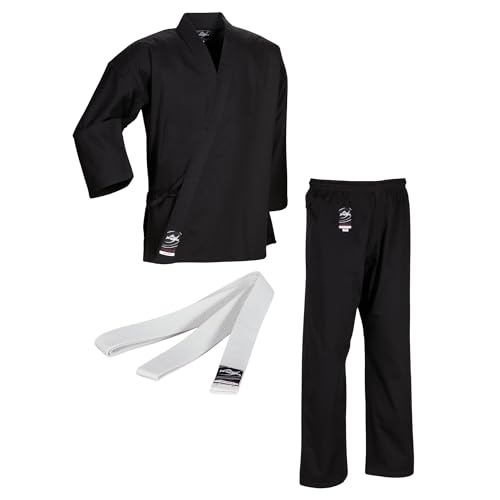 Ju-Sports Karate Anzug to start Schwarz 110 I Klassischer Karateanzug für Kinder & Erwachsene I Karate Kimono inkl. weißem Gürtel I Hose mit Kickzwickel I 100% Baumwolle von Ju-Sports
