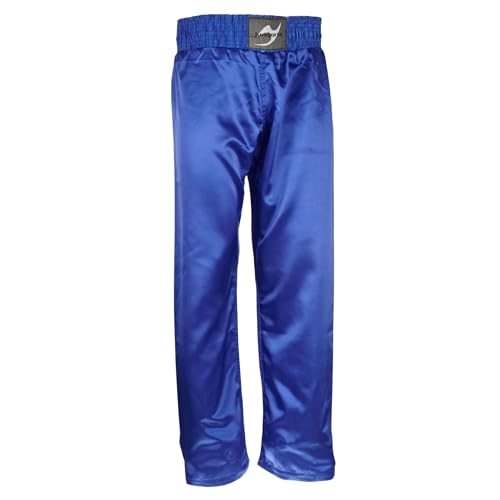 Ju-Sports Kickboxhose 170 "Uni Blau I Weiche Kickboxen Hose mit Gummizug mit Zusatzschnürung I 100% Polyester I Mit Kickzwickel & breitem Boxerbund von Ju-Sports