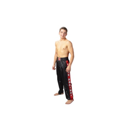 Ju-Sports Kickboxhose 180 Kick Schwarz I Leichte Kickboxen Hose mit Gummizug mit Zusatzschnürung I 100% Polyester I Mit Kickzwickel & breitem Boxerbund von Ju-Sports