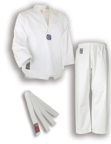 Ju-Sports Taekwondo Anzug Bonsai Weiß 110 I Dobok Taekwondo speziell für Kinder I Taekwondo Kimono inkl. weißem Gürtel I Hose mit Kickzwickel I 100% Baumwolle von Ju-Sports