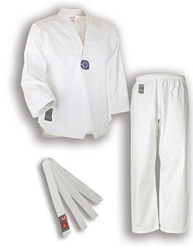 Ju-Sports Taekwondo Anzug Bonsai Weiß 150 I Dobok Taekwondo speziell für Kinder I Taekwondo Kimono inkl. weißem Gürtel I Hose mit Kickzwickel I 100% Baumwolle von Ju-Sports