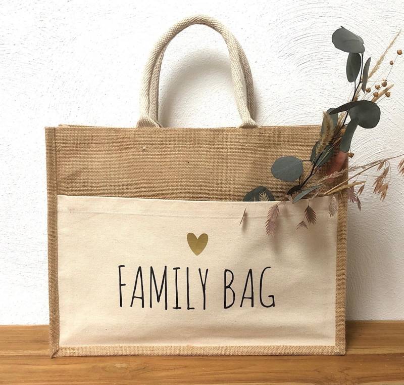 Jutetasche, Shopper, Bag, Shoppertasche, Family 42x33x19 cm von JuArt2Werkstatt