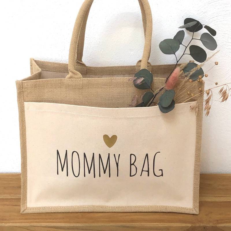 Jutetasche, Shopper, Bag, Shoppertasche, Für Die Mama, Mommy Babyparty, Geburt, Geschenk 42x33x16 von JuArt2Werkstatt