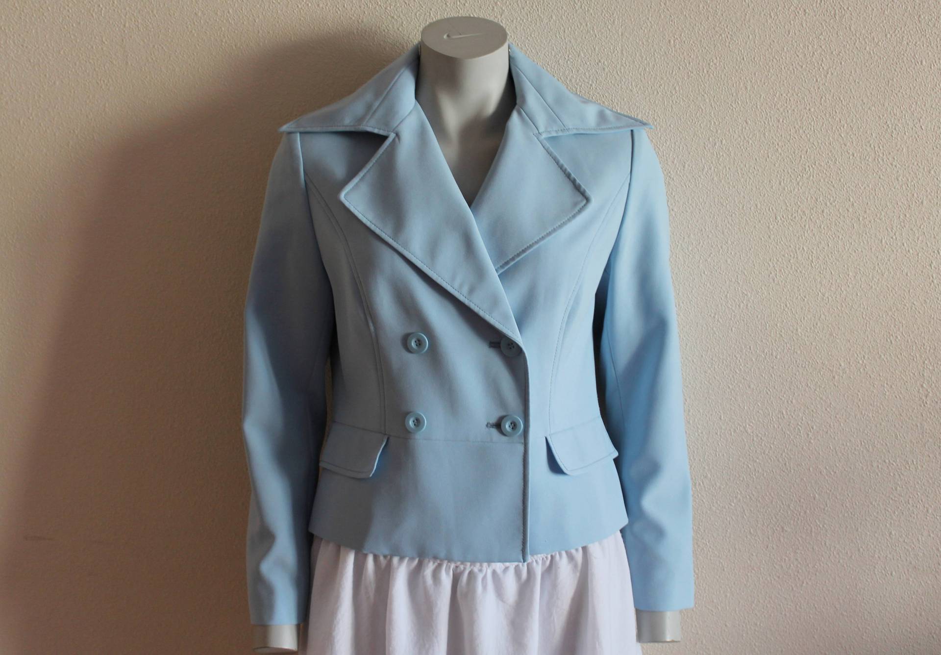 Damen Blazer Vintage Blau Classic Kurze Jacke Doppelbrust Anzug Kragen Schulterpolster Mittelgroß von JuJuVintageFinds