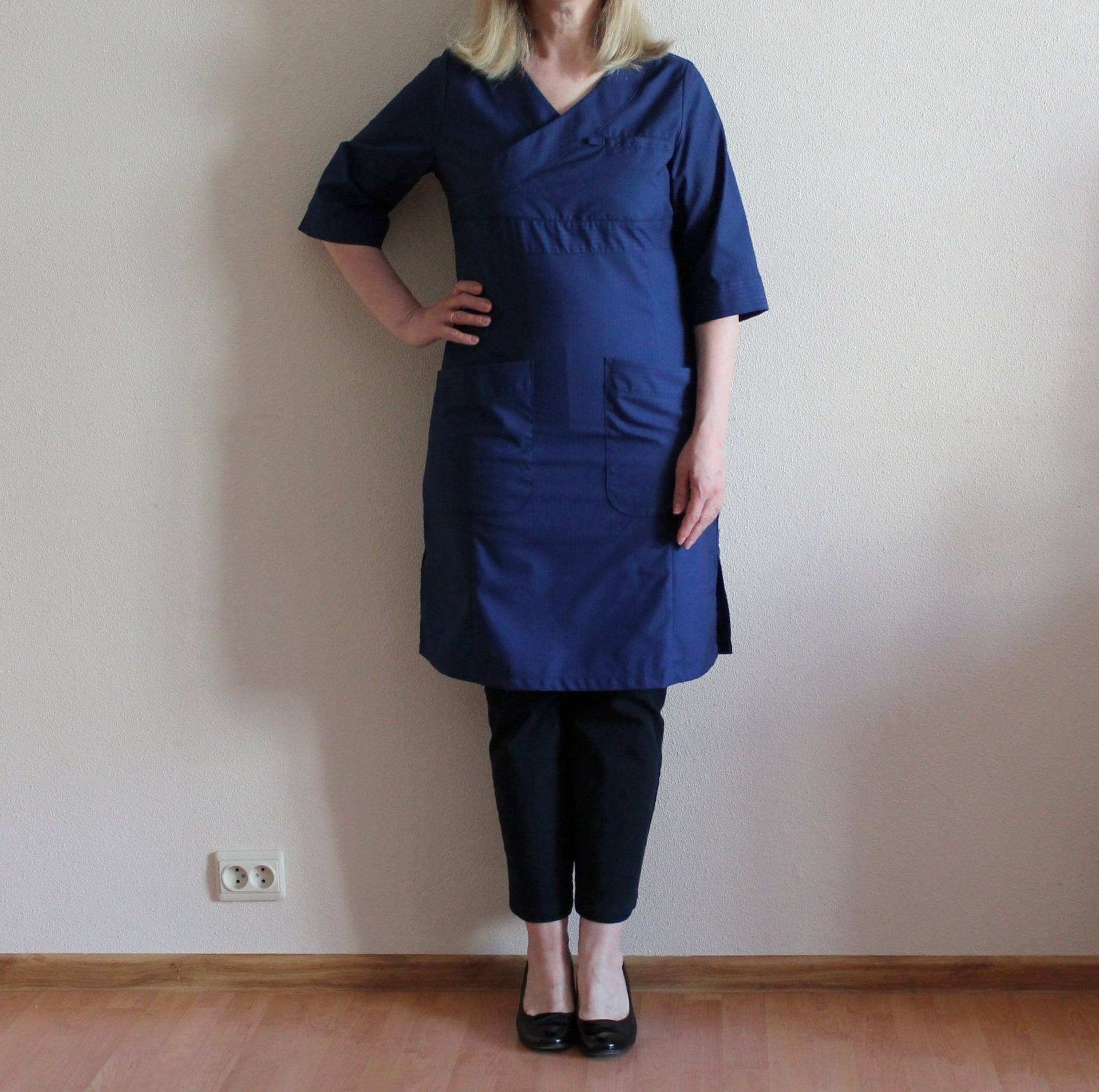 Damen Kleid Krankenschwester Kostüm Marine Blau Uniform Therapeuten Zahnarzt Halbarm Tunika von JuJuVintageFinds