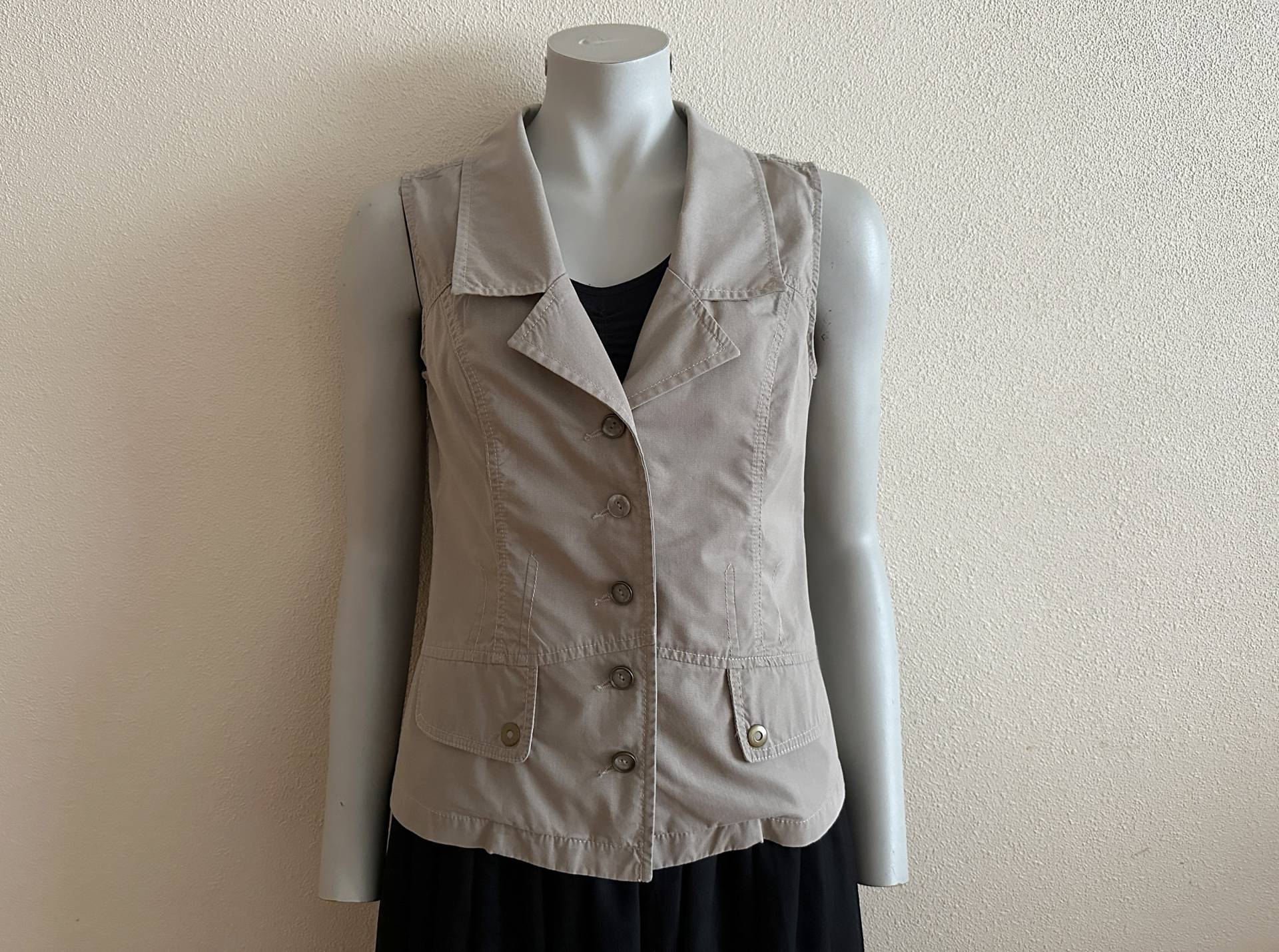 Damen Weste Beige Grau Frauen Ausgestattet Formelle Anzug Kragen Baumwollmischung Mittlere Größe von JuJuVintageFinds