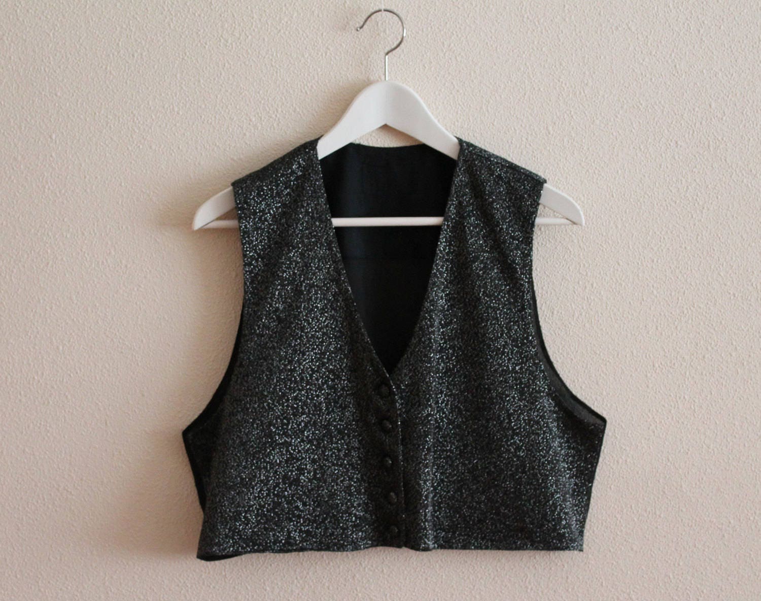 Damen Weste Brokat Schwarz Silber Steampunk Mit Metallic Glanz Viktorianisch Medium Size von JuJuVintageFinds