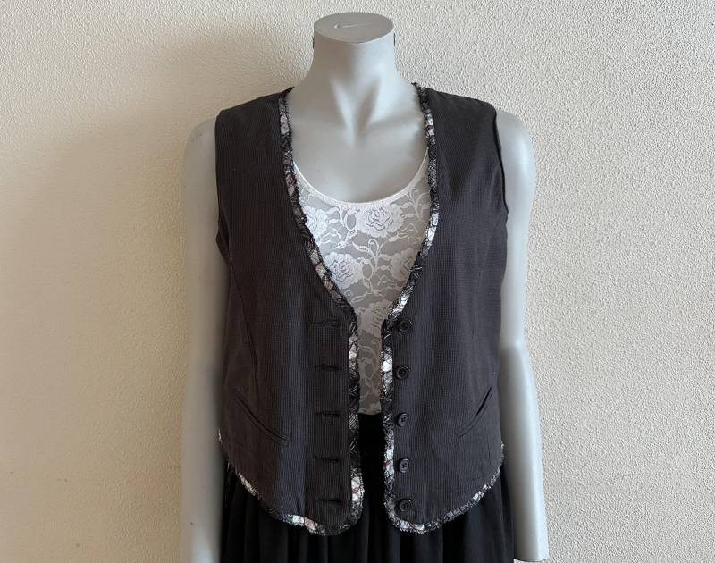 Damen Weste Grau Baumwolle Steampunk Formelle Ausgestattet Klassisch von JuJuVintageFinds