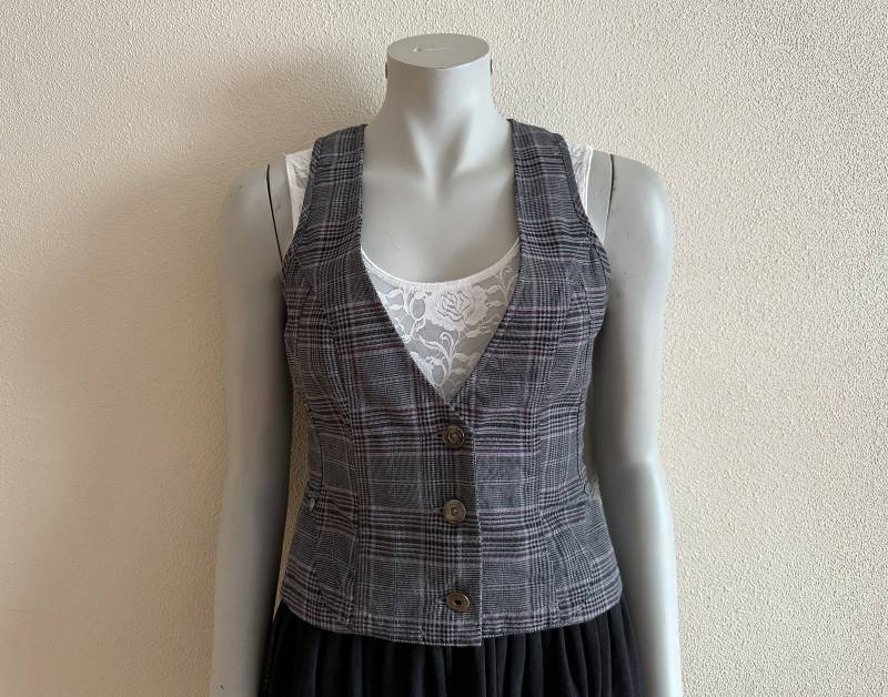 Damen Weste Graue Grau Plaid Kariert Steampunk Formelle Ausgestattet Romantisch Klassisch Kleine Größe von JuJuVintageFinds