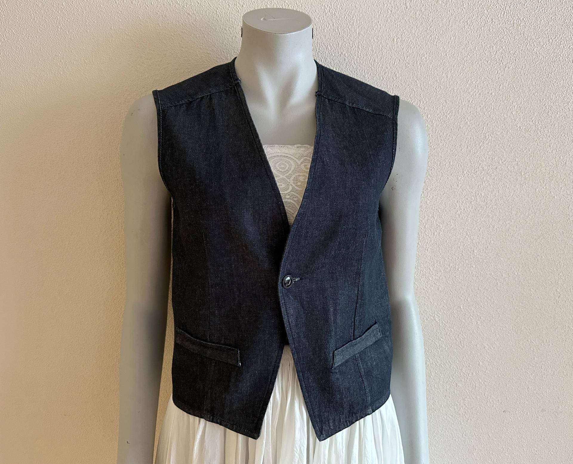 Damen Weste Jeansweste Blaue Jeans Country Western Boho Ärmellose Jeansjacke Mittlere Größe von JuJuVintageFinds