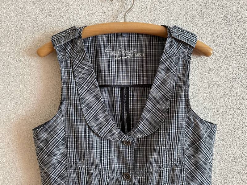 Damen Weste Karierte Baumwollweste Grau Schwarz Weiß Ausgestattet Große Größe von JuJuVintageFinds