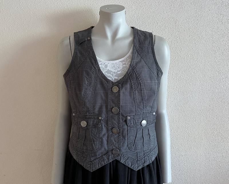Damen Westen Graue Weste Karierte Baumwollweste Ausgestattette Frauen von JuJuVintageFinds