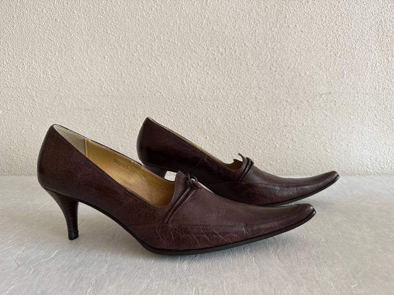 Damenschuhe Braun Lederschuhe Spitz Pumps Echtlederschuhe Damen 38 Eur, 7.5 Us, 5 Uk von JuJuVintageFinds