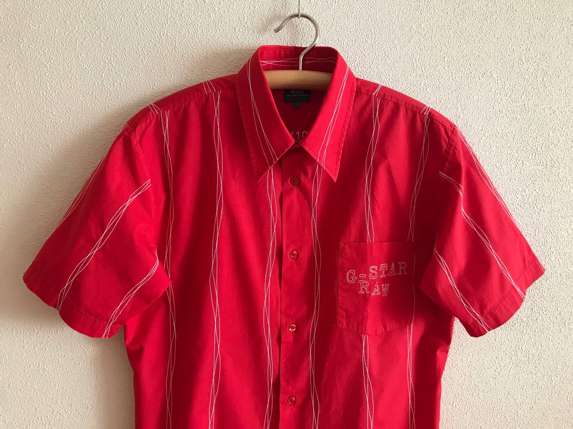 Herren Hemd Rotes Dress Up Shirt G-star Raw Kurzarm-Kleid Rote Formelle Button Baumwolle von JuJuVintageFinds