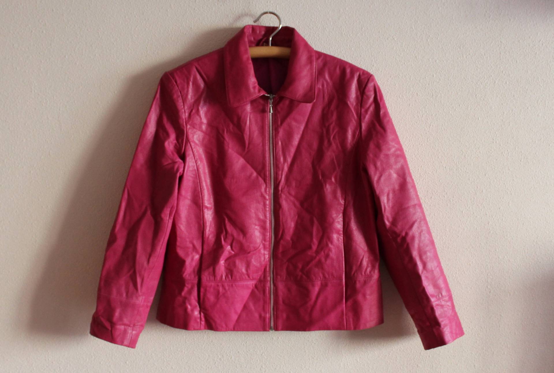 Maddox Lederjacke Pink Vintage 80Er Jahre Damen Cardigan Zip Up Large Size von JuJuVintageFinds