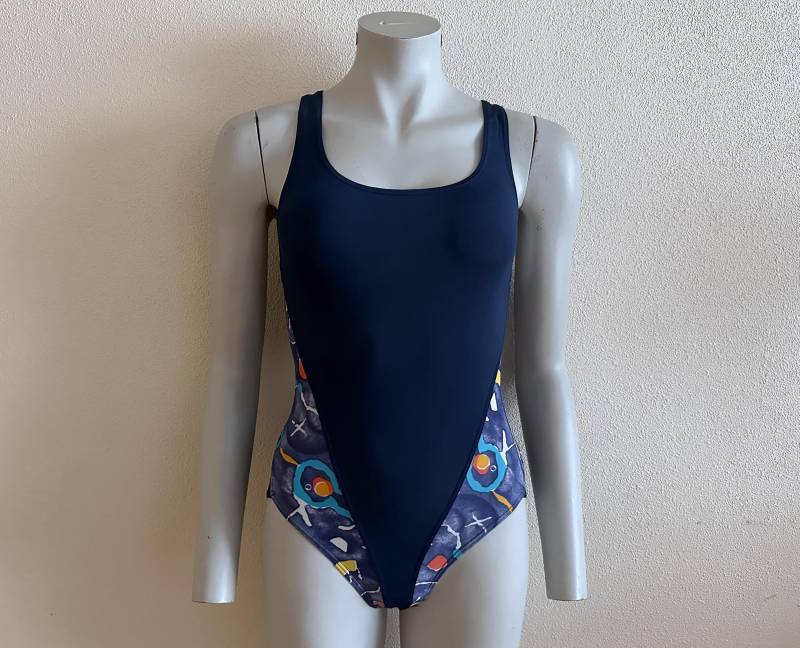 Vintage Badeanzug Retro Bodysuit Blau Frauen Bademode Open Back Badeanzüge von JuJuVintageFinds