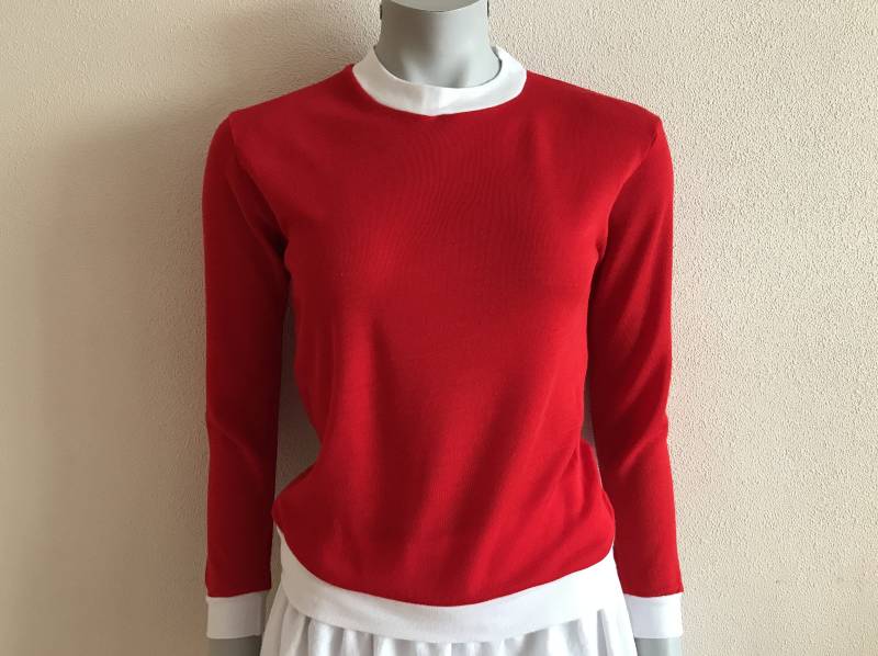 Vintage Pullover Rot Stretchy Jersey Langarm Rundhals Made in Spain von JuJuVintageFinds
