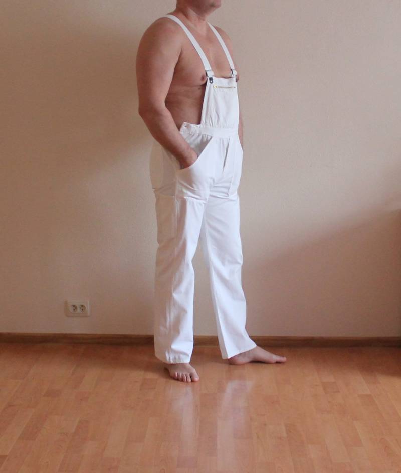 Weiße Overalls Vintage Work Weiß Jumpsuit Workwear Bib Overall Strampler Und Latzhose Große Größe 52 von JuJuVintageFinds