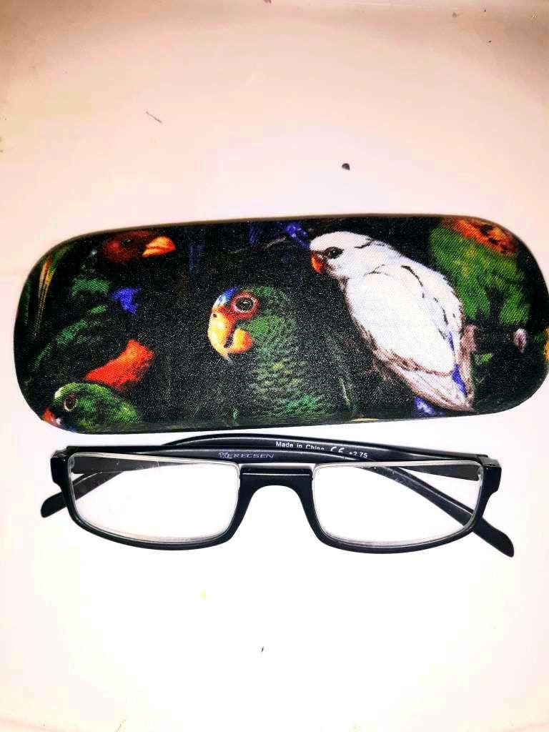 "Unisex Handgemachtes Hartbrillenetui/"Parakeet Array" Brillenetui Klein Grün Blau Blau" von JuLLuJ