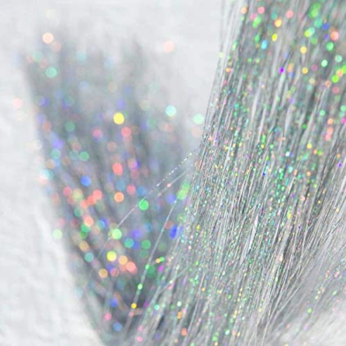 Haar-Lametta-Set mit Werkzeug, hitzebeständig, Glitzer-Haar-Lametta-Clip, 2 Möglichkeiten, funkelnde, glänzende Feenhaar-Lametta-Haarverlängerungen für Frauen und Mädchen zu binden, 91,4 cm, Silber Haar-Lametta-Set mit Werkzeug, hitzebeständig, Glitzer-Haar-Lametta-Clip, 2 Möglichkeiten, funkelnde, glänzende Feenhaar-Lametta-Haarverlängerungen für Frauen und Mädchen zu binden, 91,4 cm, Silber von JuLaLiiva