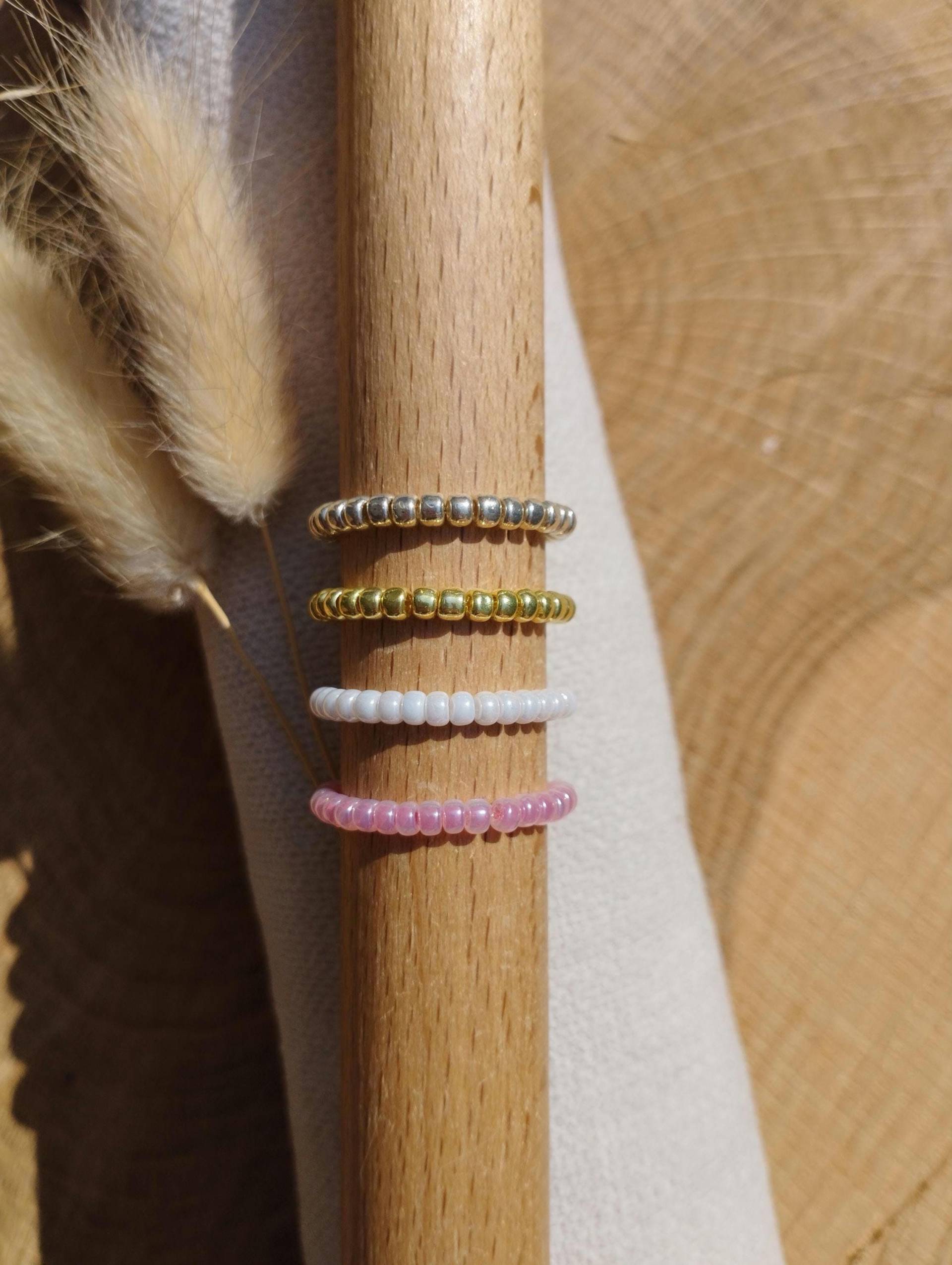 Perlenring Einfarbig, Perlen Ring, Minimalistisch, Miyukiperlen, Glasperlen, Ring Mit Gummiband, Gold, Silber, Individualisierbar von JuLiPerlen