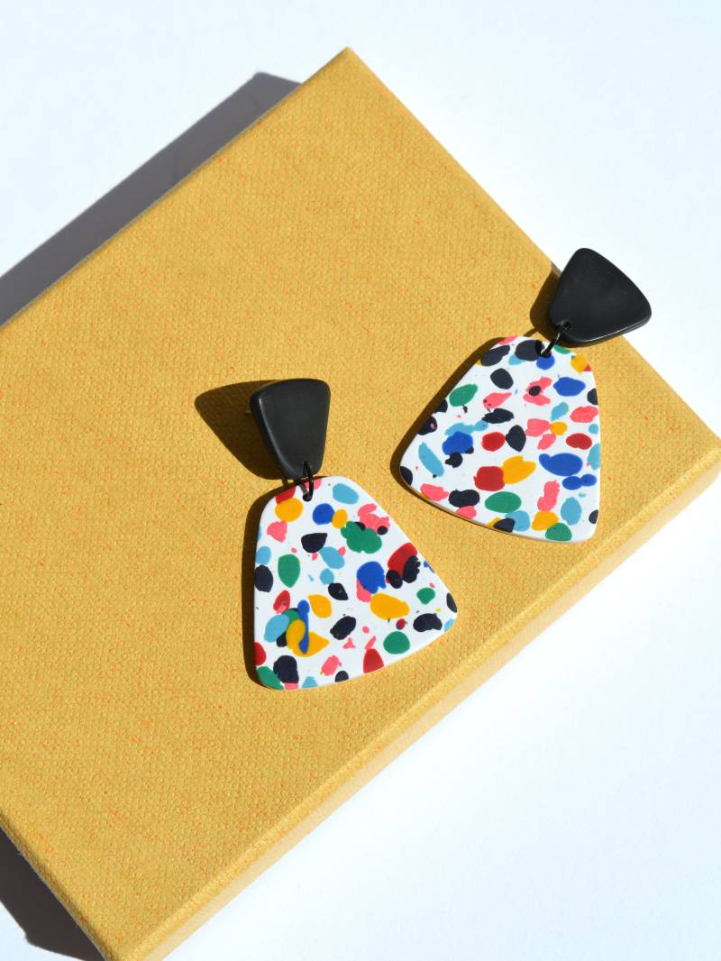 Terrazzo Polymer Clay Ohrringe Gesprenkelte Abstrakte Kunst Statement Schmuck von JuMaHandmades