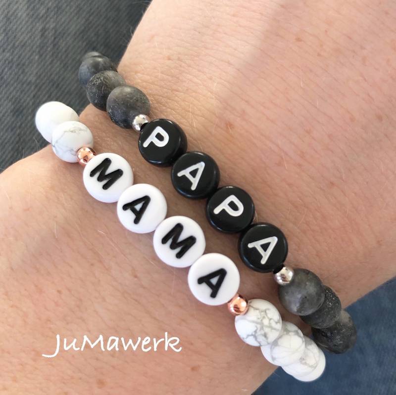 Perlenarmband Partnerarmband Mama Papa Armband Naturstein Marmor Lavaarmband Marmorarmband Perlenarmband Partnerarmband Mama Papa Armband Naturstein Marmor Lavaarmband Marmorarmband von JuMawerk
