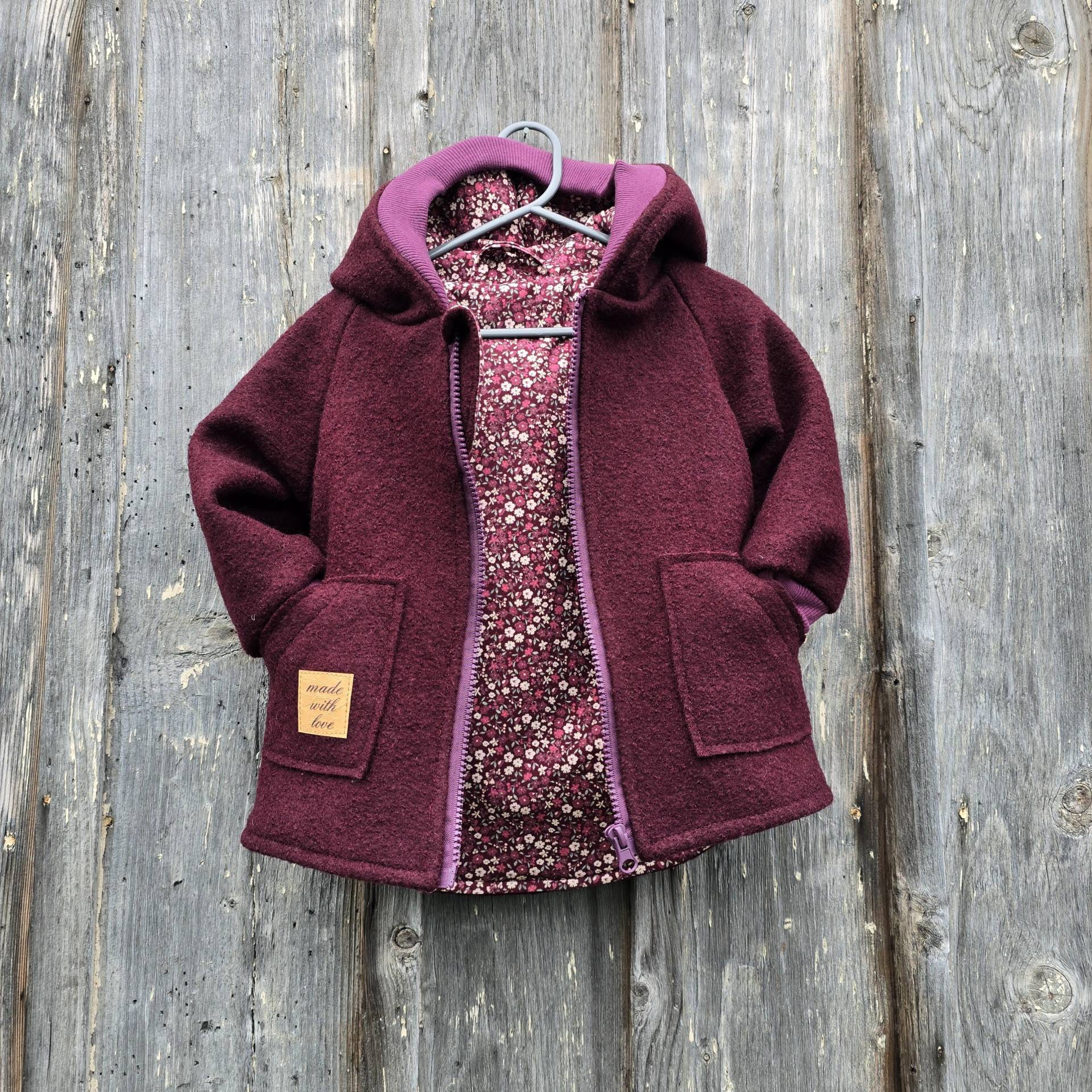 Walkmantel/ Wollwalkjacke | Foto Aubergine, Für Kinder Ab Größe 62-68 Bis 146-152 Futter Baumwolljersey Mit Muster Oder Einfarbig von JuTTanDE