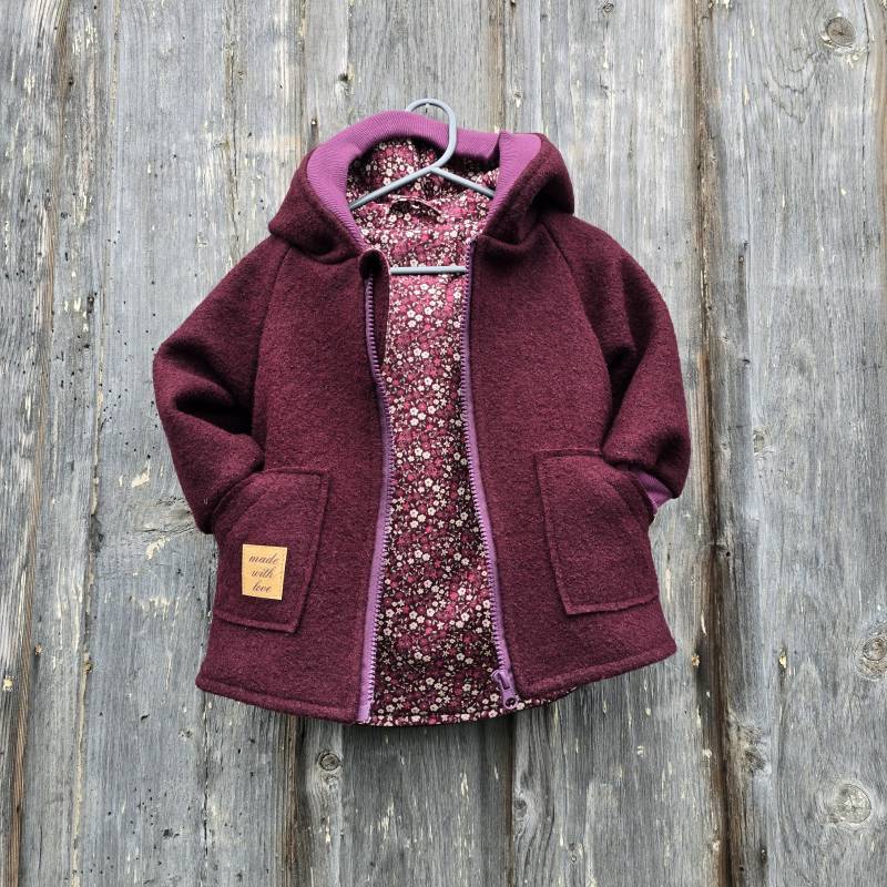 Walkmantel/ Wollwalkjacke | Foto Aubergine, Für Kinder Ab Größe 62-68 Bis 146-152 Futter Baumwolljersey Mit Muster Oder Einfarbig von JuTTanDE