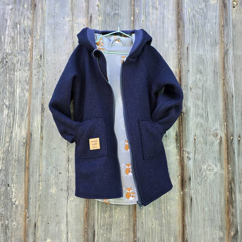 Walkmantel/ Wollwalkjacke Für Kinder | Foto Dunkelblau , Ab Größe 62-68 Bis 158-164. Futter Baumwolljersey Mit Muster Oder Einfarbig von JuTTanDE
