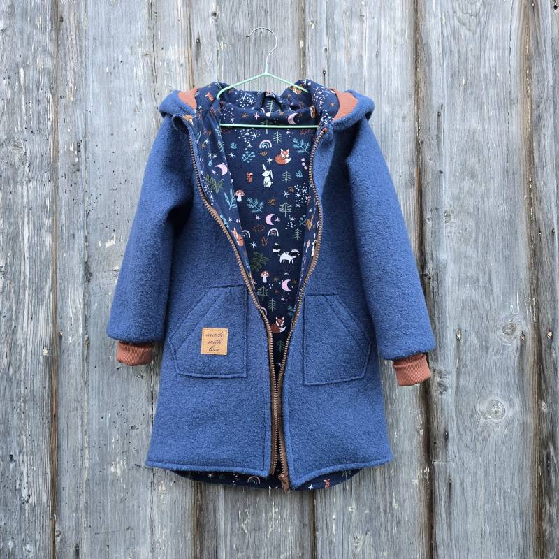 Walkmantel/Wollwalkjacke Für Kinder | Foto Jeansblau Ab Größe 62-68 Bis 140-146 Futter Baumwolljersey Mit Muster Oder Einfarbig von JuTTanDE