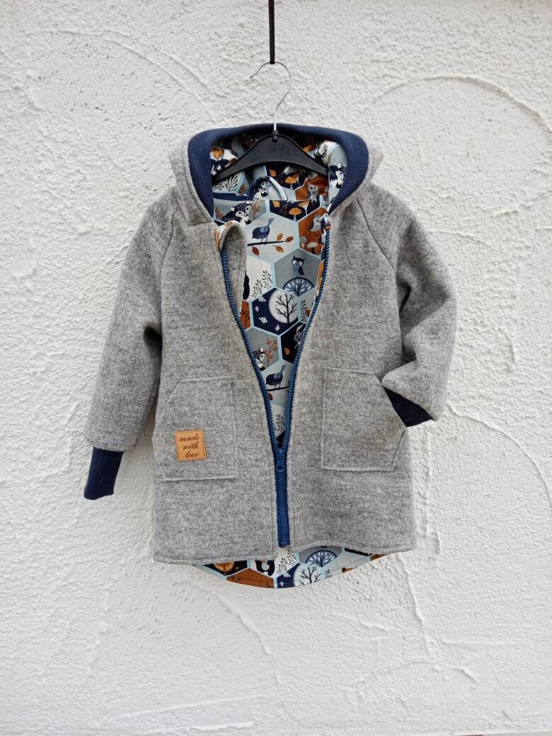 Walkmantel /Wollwalkjacke | Foto Hellgraumelang Ab 62-68 Bis 140-146 Futter Baumwolljersey Mit Muster Oder Einfarbig von JuTTanDE