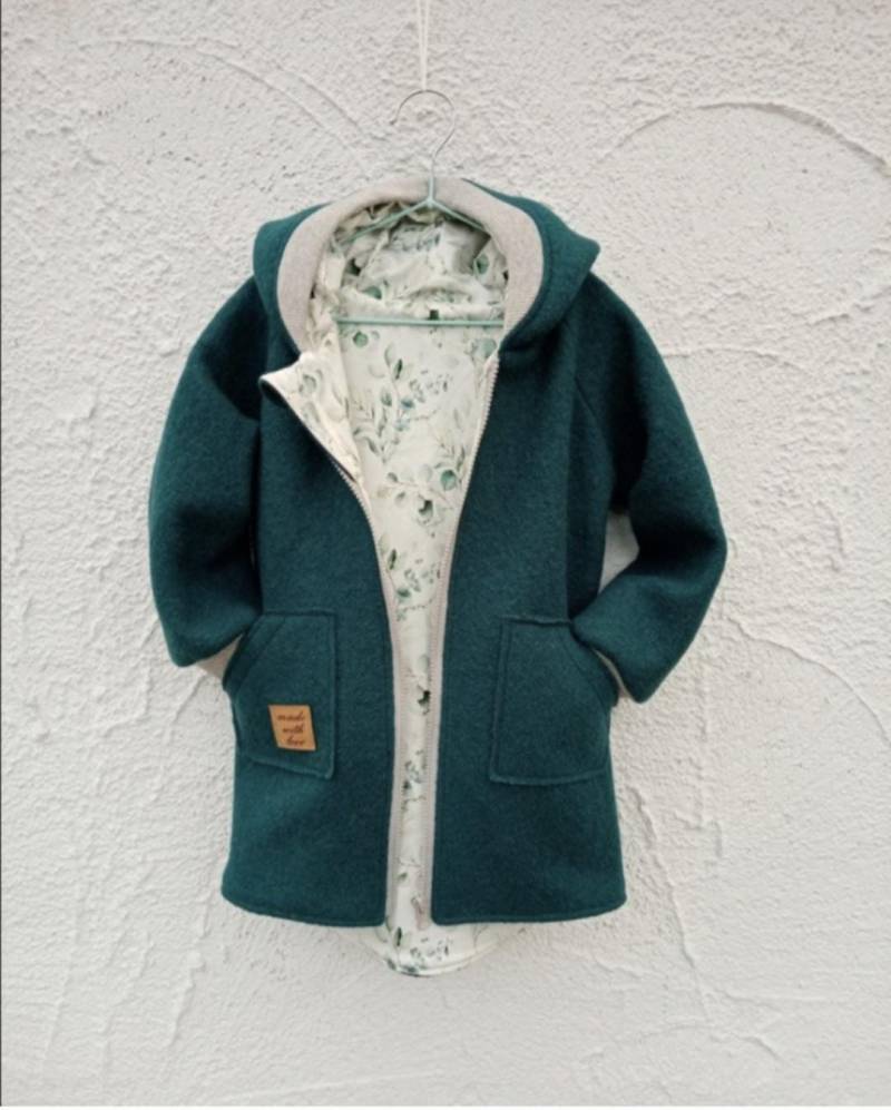 Walkmantel /Wollwalkjacke | Foto Petrol Für Kinder Ab Größe 62-68 Bis 152-158 Futter Baumwolljersey Mit Muster Oder Einfarbig von JuTTanDE