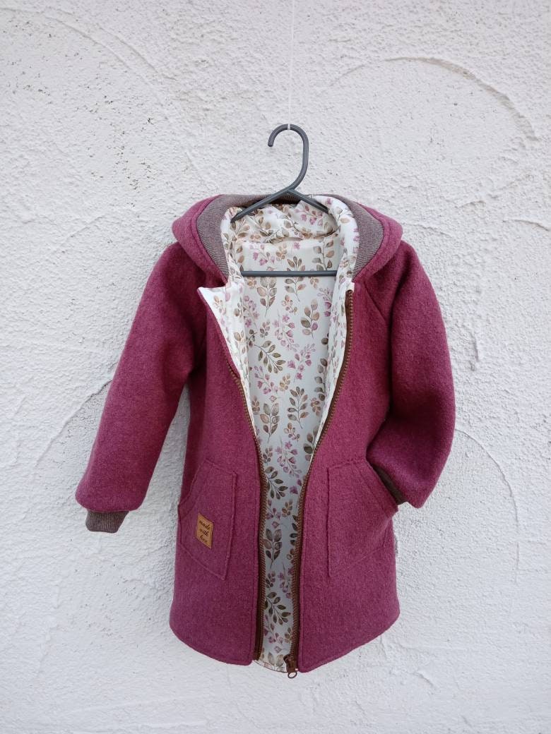 Walkmantel /Wollwalkjacke Für Kinder, | Foto - Himbeerrot Ab Größe 62-68 Bis 146-152 Futter baumwolljersey Mit Muster Oder Einfarbig von JuTTanDE