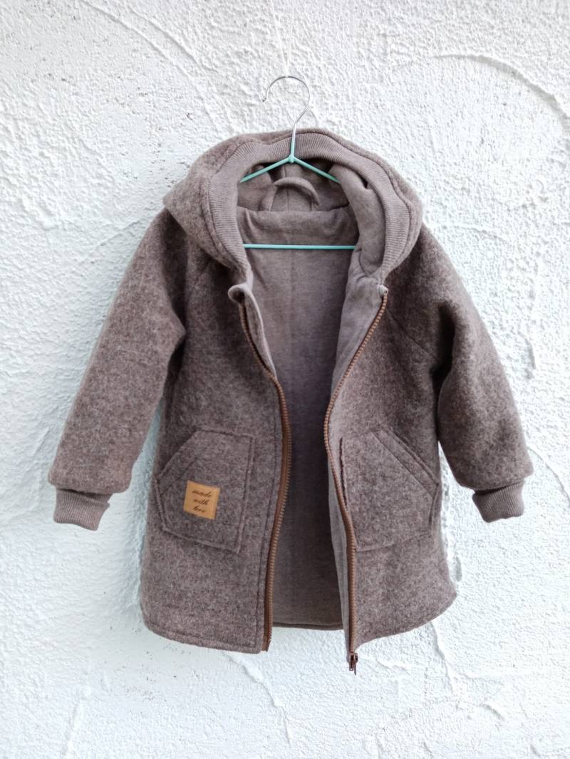 Walkmantel /Wollwalkjacke Taupe Für Kinder Ab Größe 62-68 Bis 140-146 Mit Baumwoll Futter von JuTTanDE