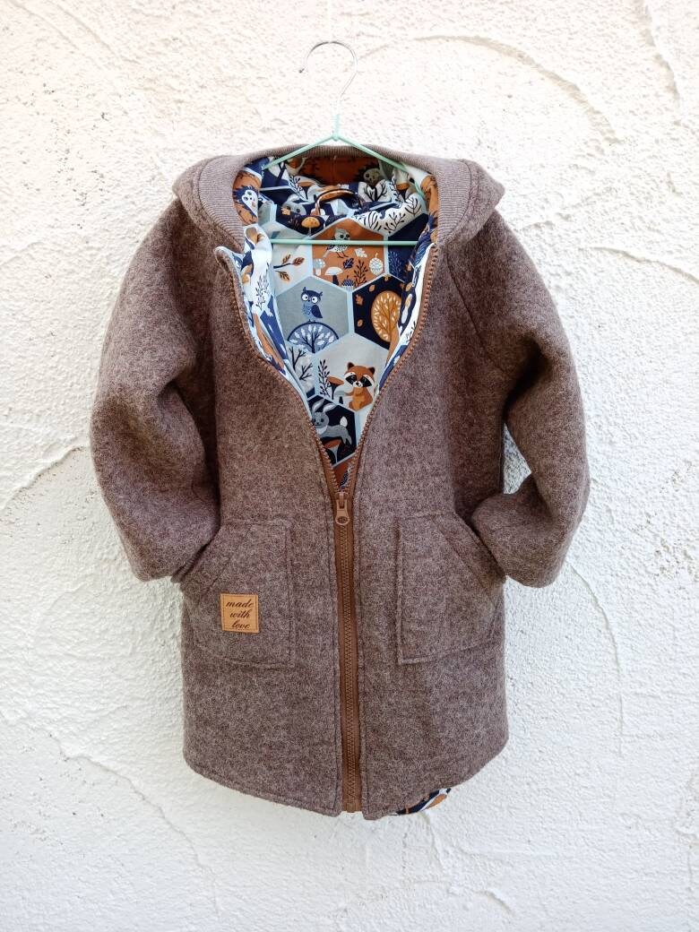 Walkmantel /Wollwalkjacke Taupe Für Kinder Ab Größe 62-68 Bis 140-146 Mit Baumwoll Futter von JuTTanDE