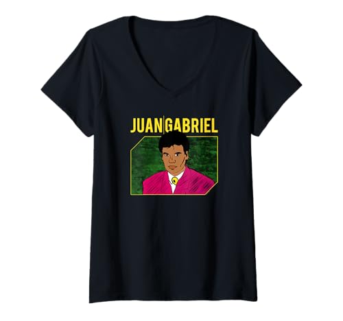 Damen Juan Gabriel Illustration mit rosa Jacke T-Shirt mit V-Ausschnitt von Juan Gabriel
