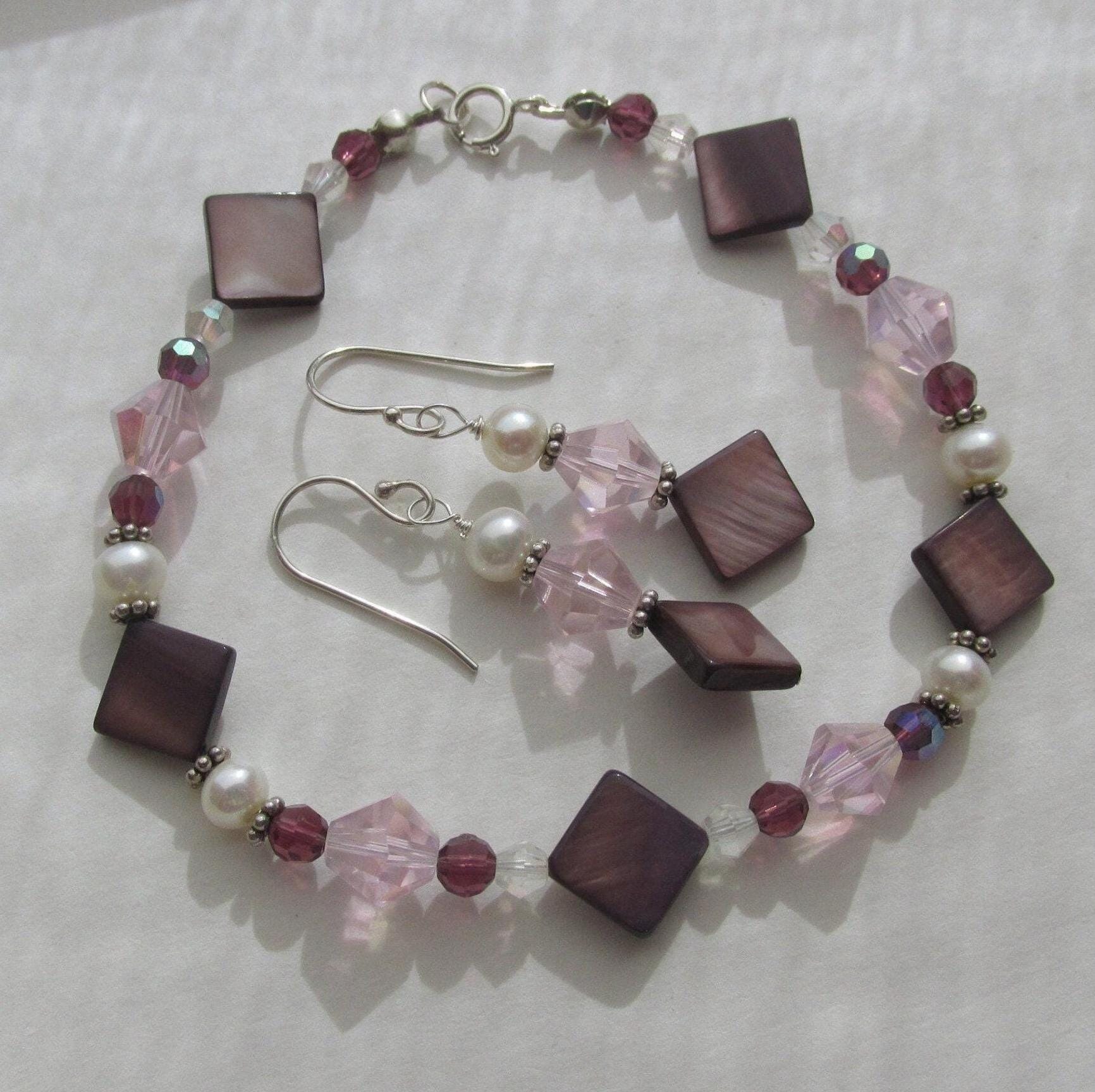 Armband, Ohrhänger-Set, 925 Sterling Silber, Altrosa Rosa Mauve, Zuchtperlen Aurora Bo Armband, Ohrhänger-Set, 925 Sterling Silber, Altrosa Rosa Mauve, Zuchtperlen Aurora Bo von JuanDelRioDesigns