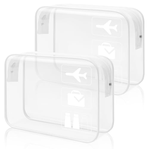 2 transparente Reise-Kulturbeutel, TSA-zugelassen, wasserdicht, mit Reißverschluss, transparenter Kosmetik-Make-up-Organizer für Damen und Herren, Flughafensicherheitskonform (weiß) von JuanYi