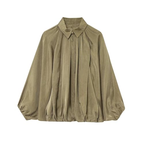 Juankrynord Flauschiges Damen-Oberteil mit modischem Revers und Fledermausärmeln Reißverschluss vorne Übergröße Hemd für Mädchen Schule leicht atmungsaktiv lässig modisch (Green,L) von Juankrynord