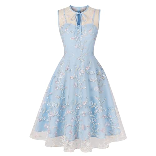 Juankrynord Frauen Floral Bestickt Mesh Tüll Bankett Formal Kleider Floral Bestickt Tüll Prom Kurz Hochzeit Formal Kleider Set (Hellblau,M) von Juankrynord